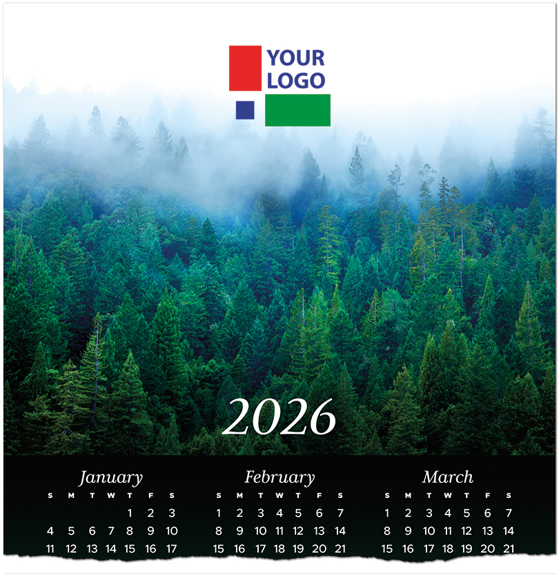 Misty Evergreens Logo Calendar Card D3307U-4A